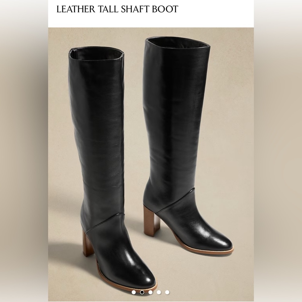 Black Leather Knee-High Tall shaft Boots